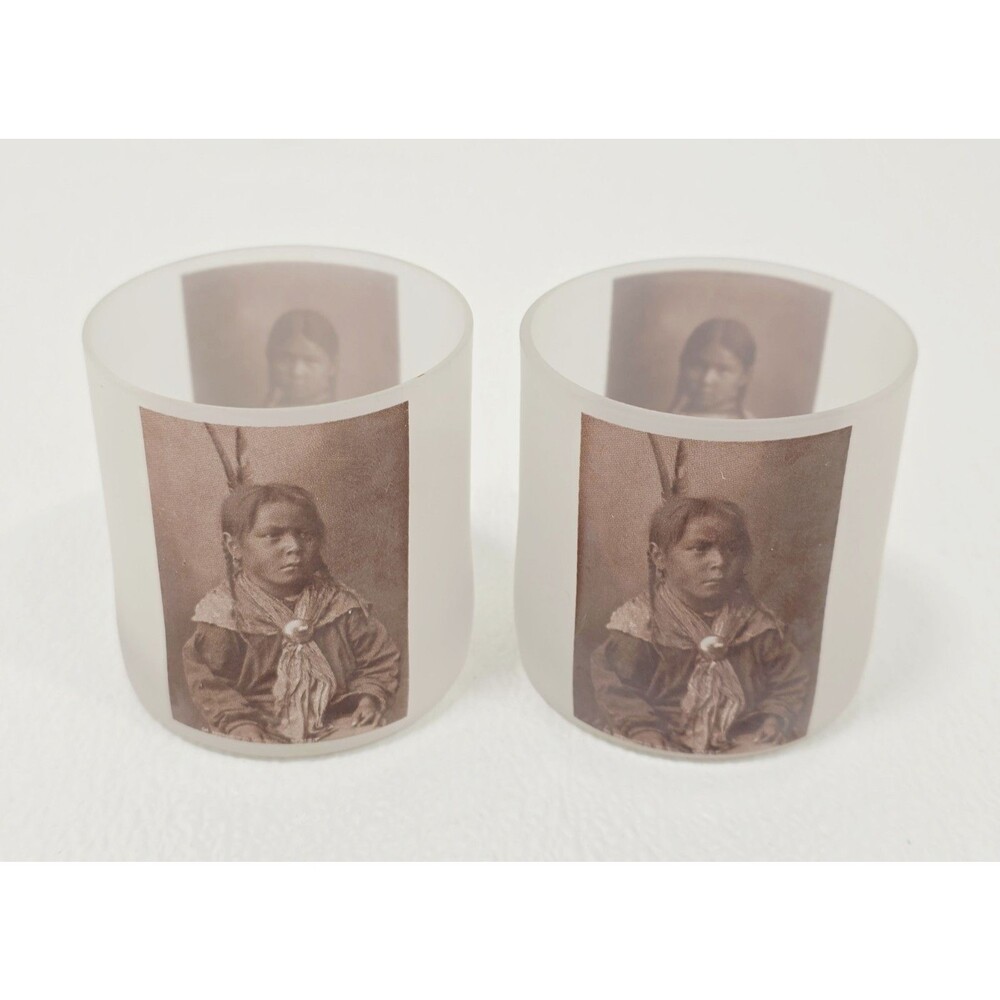 Two Vintage Cheyenne American Indian Glasses / Candle Holders Westernware